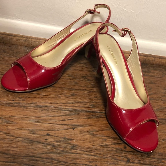 red kitten heel slingback shoes